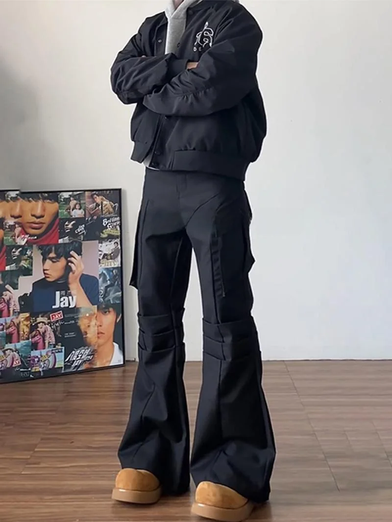 

Cleanfit Bla Pleated Men's Straight Leg Pants Autumn Winter Multi-ket Workwear Functional Trendy Brand Loose Fit Long Tr...