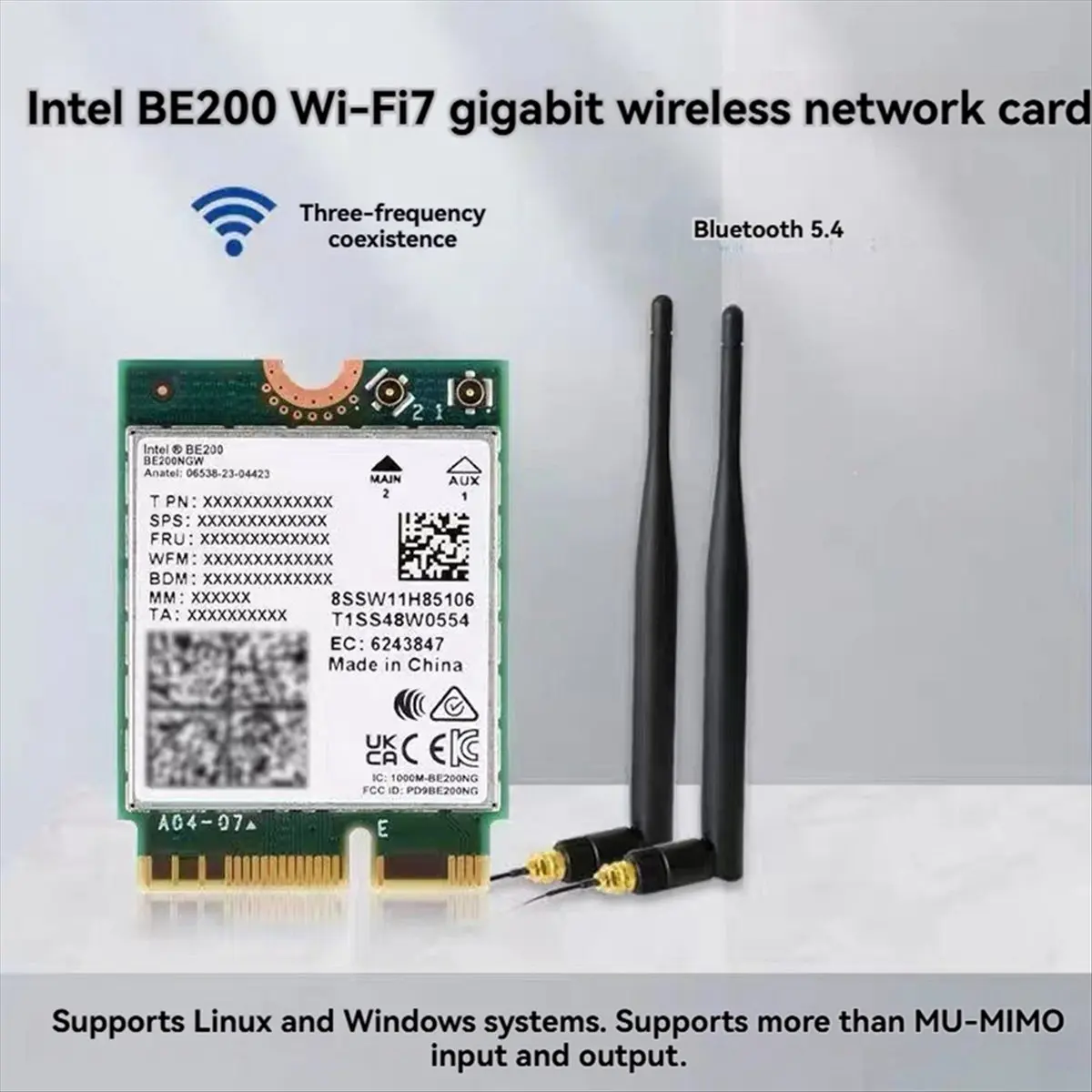 BE200 WiFi7 Tri Band Wireless Network Card WiFi Card 2.4G/5G/6Ghz Network Wireless Adapter for Win10/Win11