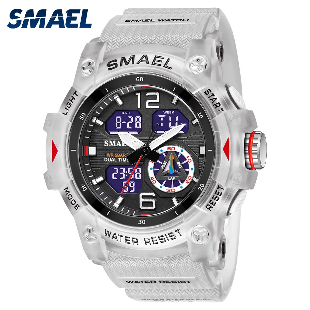 SMAEL Military Sport Watch Quartz Wristwatches 50M Waterproof Alarm Clock Light Analog Digital 8007 Men Male Watches Chronograph