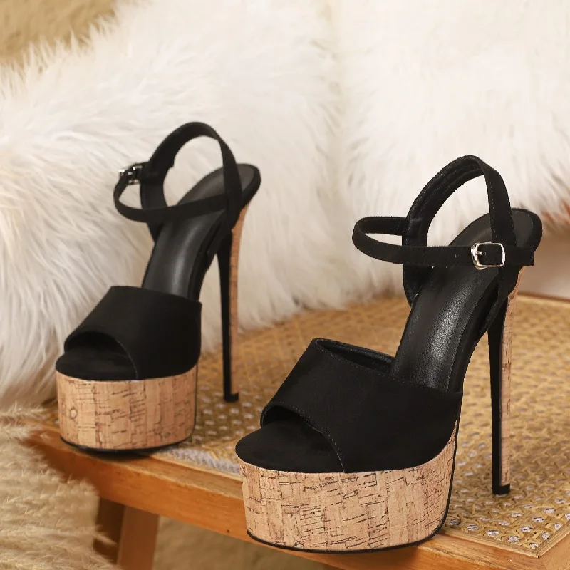 

Eilyken Designer Wood Grain Thin High Heels Women Sandals Fashion Platform Open Toe Buckle Strap Party Dress Shoes