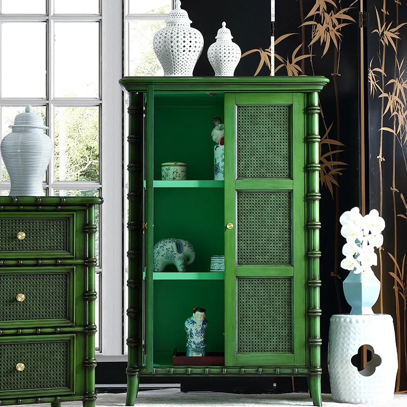 Solid wood retro bamboo joint medieval high cabinet designer dining side cabinet French multi-purpose storage cabinet shoe