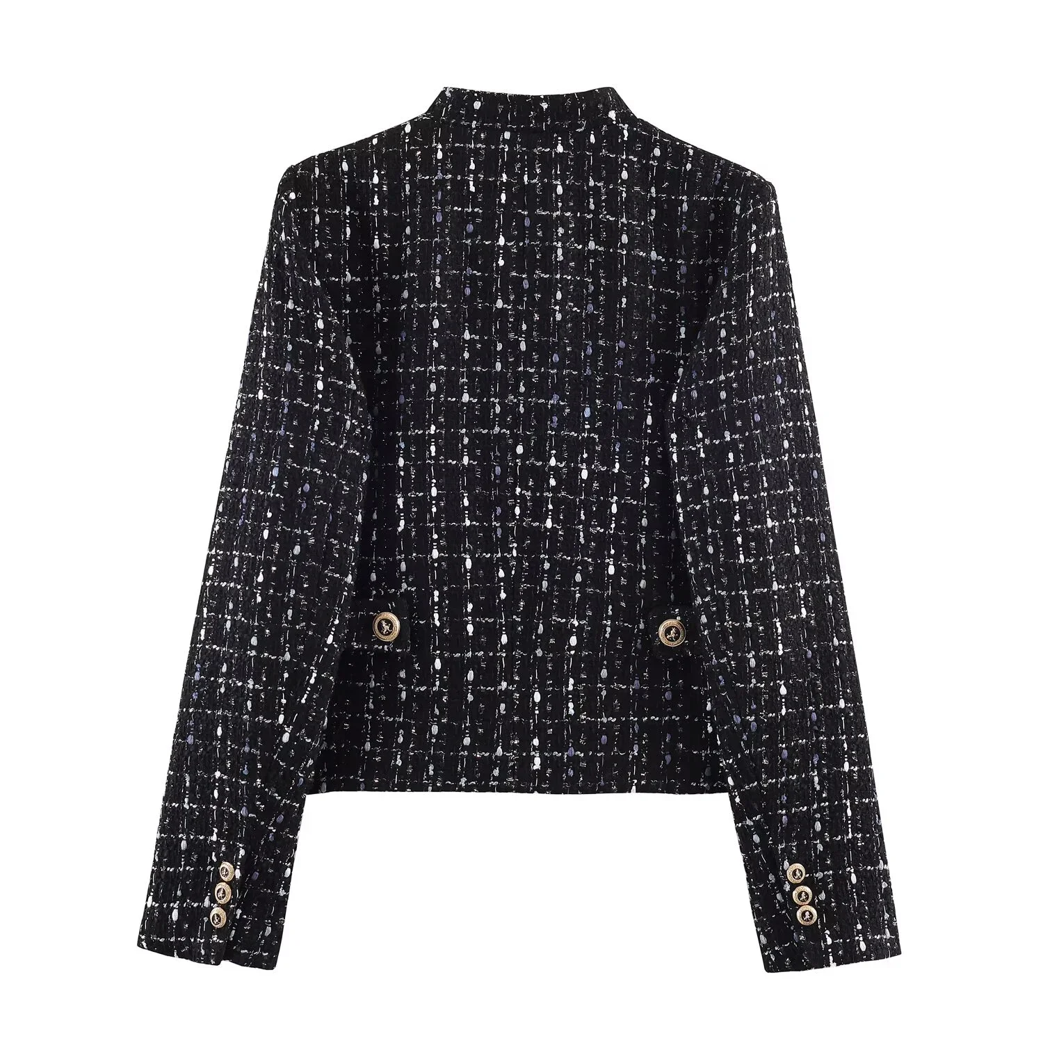 New Women's Single Row Multi Button Long Sleeve High Collar Metallic Thread Texture Suit Coat