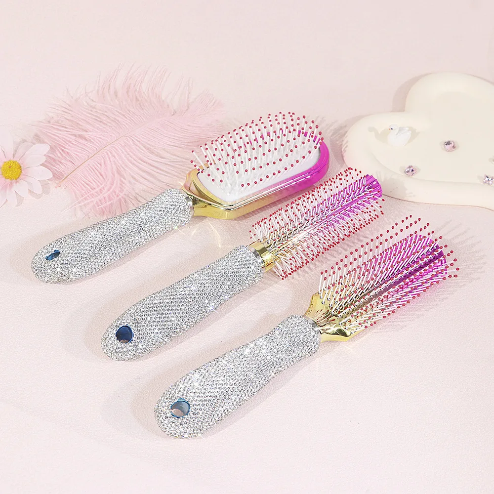 New White Diamond Long Handle Air Bag Comb Massage Anti-hair Loss Large Girl Cute High-grade Electroplating Hair Comb