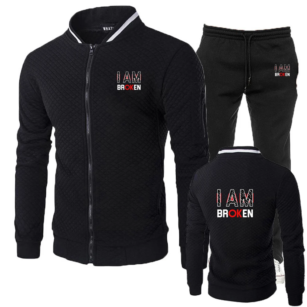 

2025 Spring And Autumn Man's I Am Broken I am ok Logo Print Urbanization Exquisite Details Hoodies Jogging Pants Sports Suits