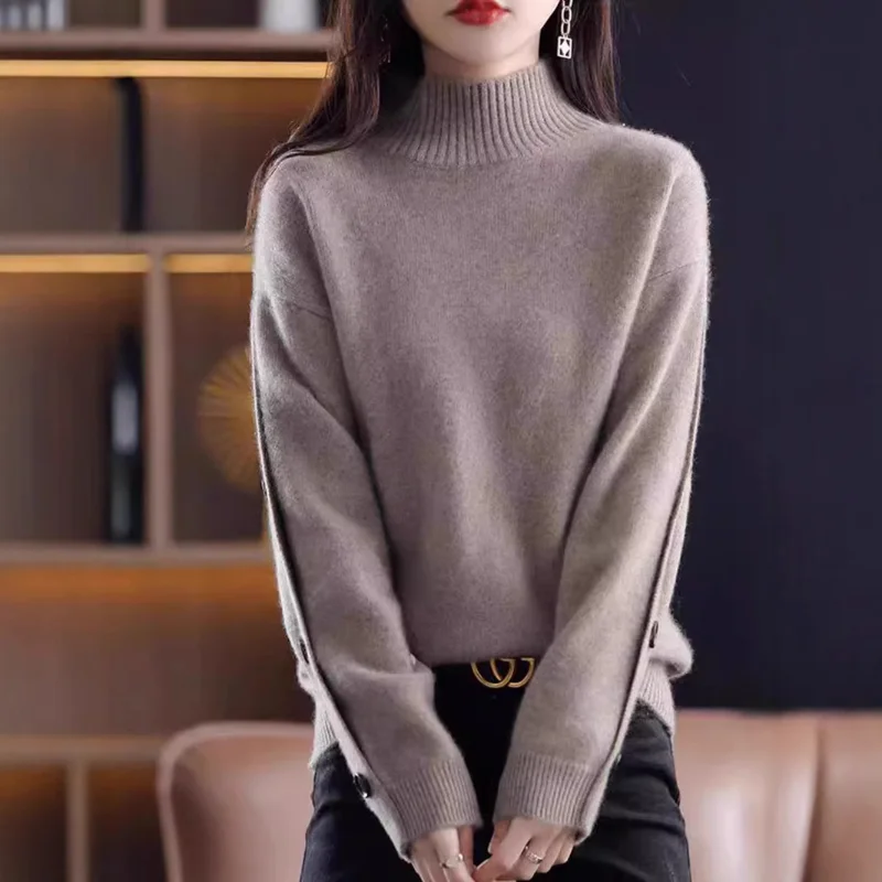 

Women's Turtleneck Sweater Autumn Winter New Design Sleeve Fashion Loose Pullover Knitwear