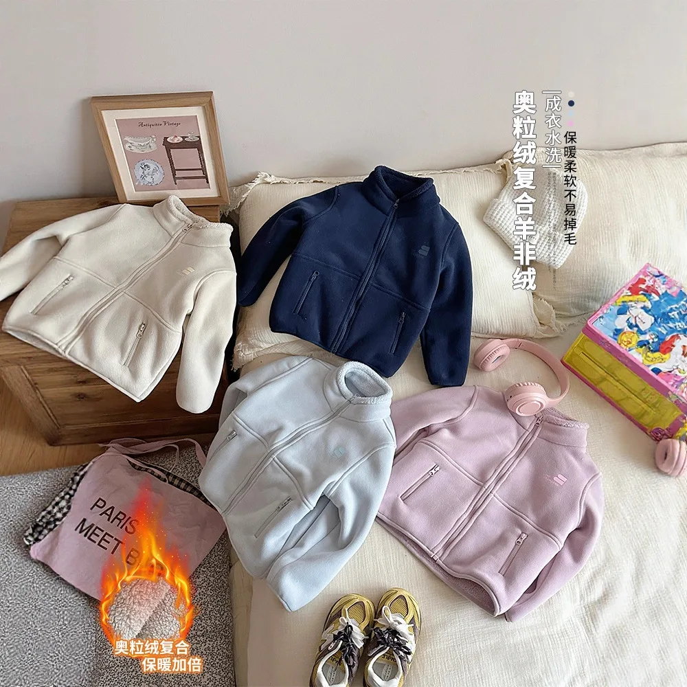 

Children Clothes Kids Casual Warm Coat New Korean Style Fleece Jackets Boys and Girls Autumn Winter 2025 Thickened Zipper Coat