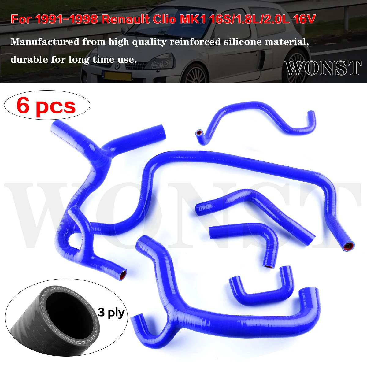 

For 1991-1998 Renault Clio MK1 16S/1.8L/2.0L 16V F7 Engine Silicone Radiator Hose Cooling Piping 1992 1993 1994 1995 1996 1997