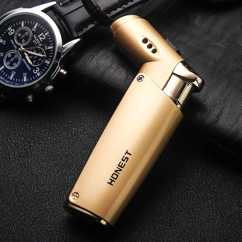 HONEST Mini Metal Windproof Butane Gas Cigar Lighter Outdoor Portable Flameconverter Creative Torch Jet Lighters Men\'s Gift