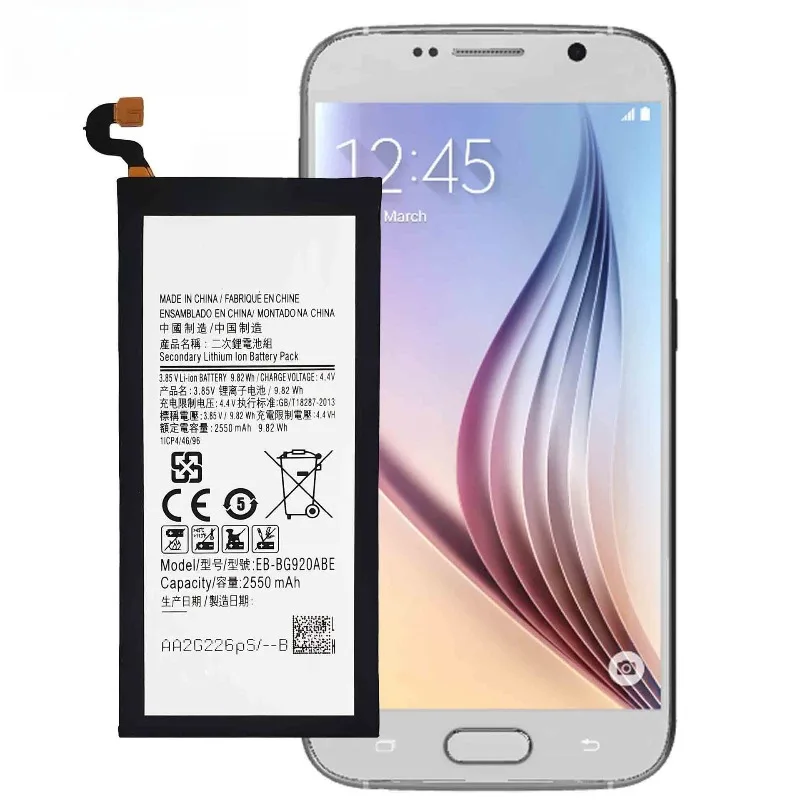 アップグレードされた EB-BG920ABE 4.4V 2550mAh 携帯電話バッテリー Samsung Galaxy S6 G9200 G9208 G9209 G920F G920 G920V/T/F/A/I 用