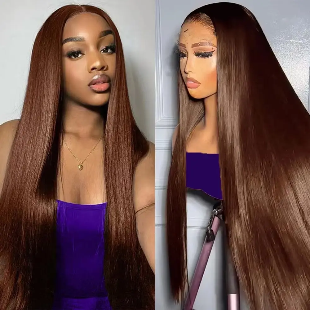 

# 4 шоколадно-коричневых прямых парика из натуральных человеческих волос, 13x4, 13x6, HD прозрачный кружевной фронтальный парик, предварительно выщипанные волосы, плотность 200%, длина 40 дюймов