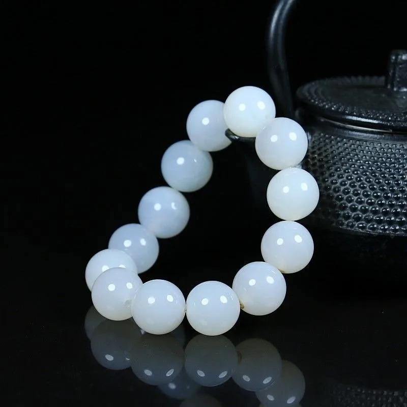 

Natural White Ice Agate Chalcedony Round Bead Bracelet, Suitable for Daily Wear and Accessories