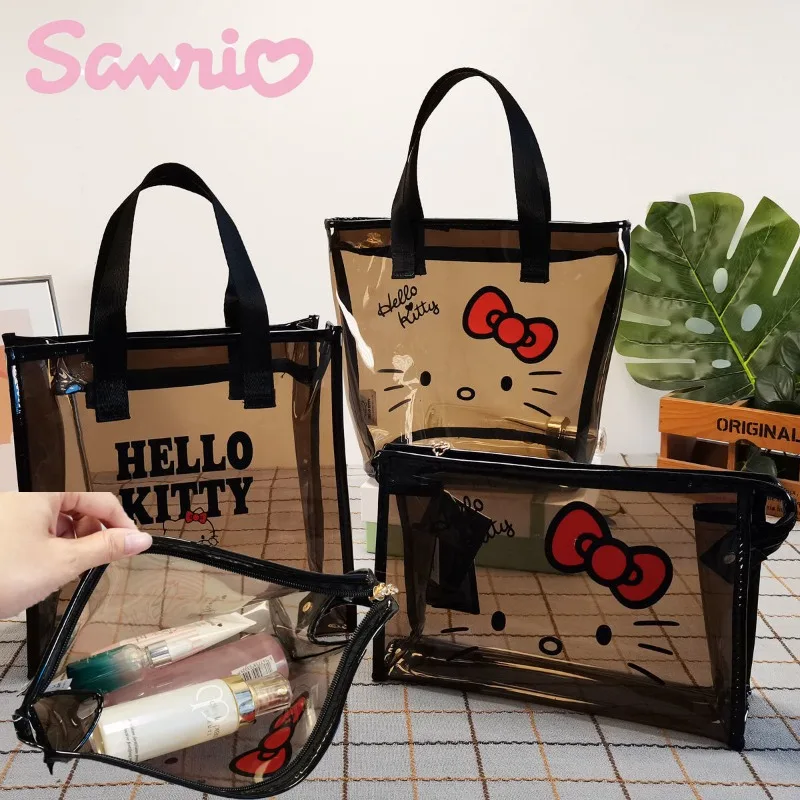 

Hello Kitty Sanrio Kuromi Cinnamoroll Transparent Zipper Cosmetic Bag Cartoon Travel Bath Wash Toiletry Storage Bags Tote Bag