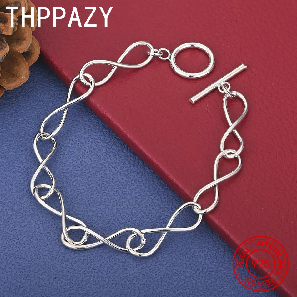 

THPPAZY браслет из стерлингового серебра 925 пробы номер 8 женский 20 см цепочка мужская мода простые ювелирные изделия очаровательный подарок на помолвку 20 см