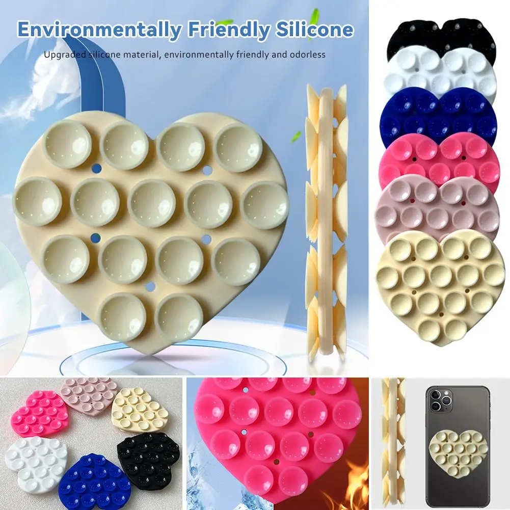 Heart Shaped Silicone Suction Cup Phone Holder Comfortable Adhesive Backed Non-slip Wall Sucker Silicone Pad Lasting Glass A0I2