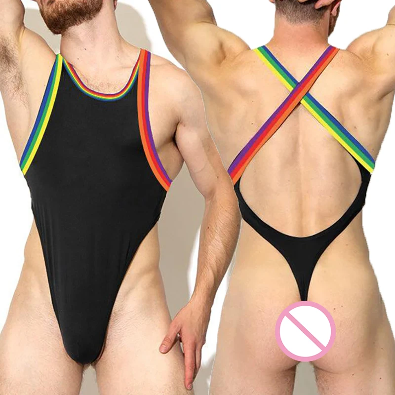 

3XL Lingerie Men Bodysuits Thongs Leotard Casual Undershirts Novelty T-back Backless Gay Underwear One-piece Fitness Jumpsuits