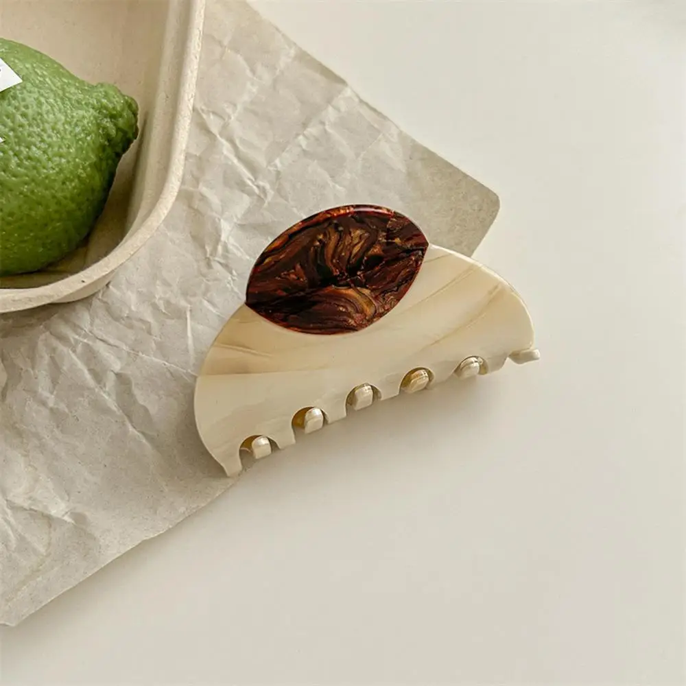 

DIY 1Pcs Two-Tone Hair Clip With Wood Grain Marbled Design Acetate Half-circle Hair Claw Clip Thick Geometric Hair Accessories