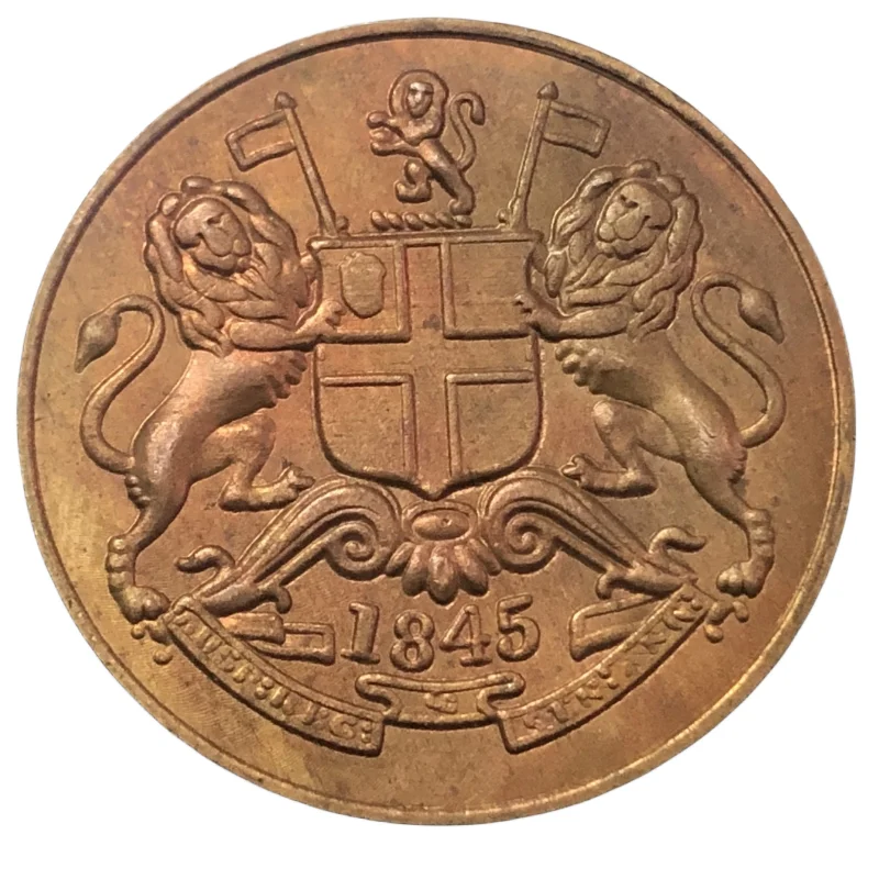 

1845 India - British 2/1 Anna copy Bronze coin