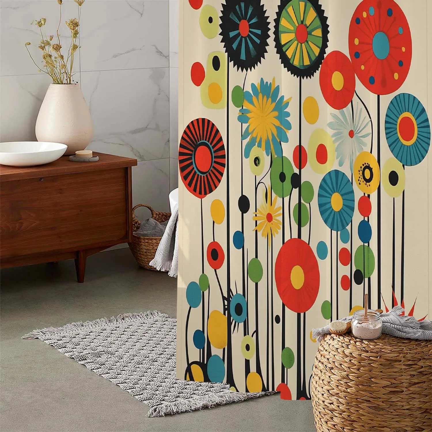 

"Colorful Floral Waterproof Shower Curtain, Vibrant Flower Design for Modern Bathroom Decor"