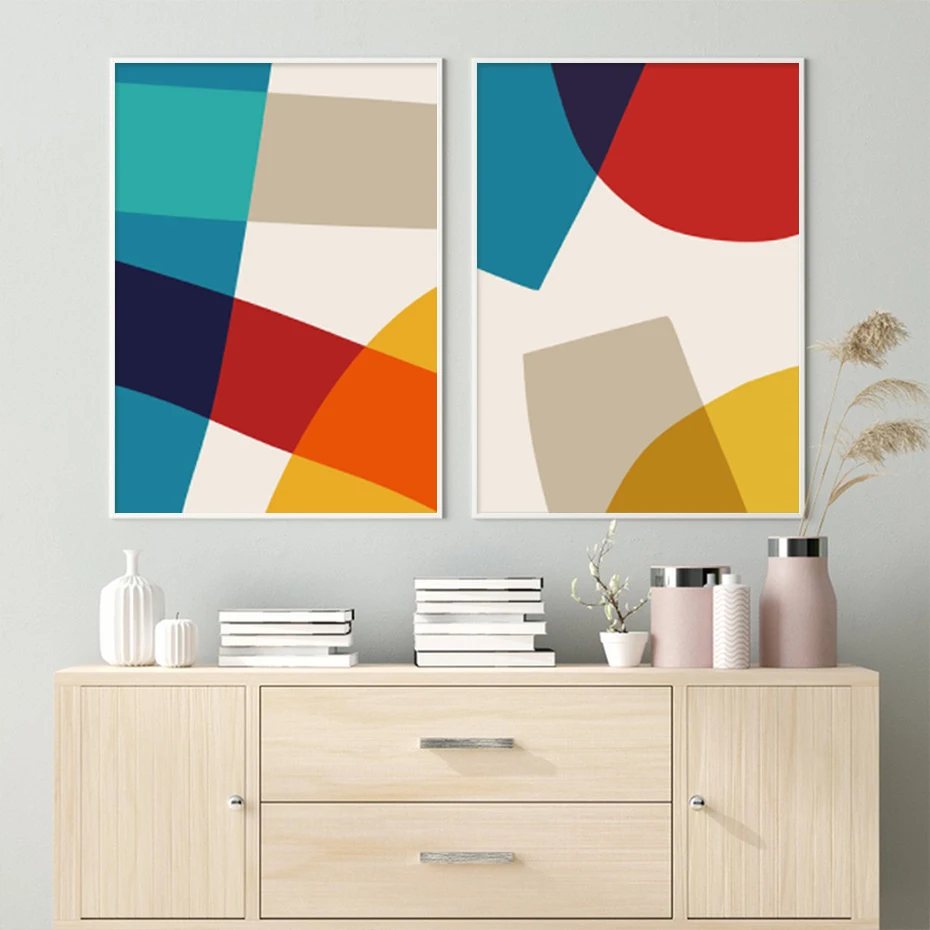 

Mid Century Abstract Modern Color Blocks Poster Canvas Painting Wall Art Picture Print Living Room Interior Home Decoration