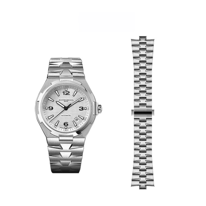 FUYIJIA Custom V-acheronConstantin OVERSEAS Original Watchband 25mm Convex 8.5mm Stainless Steel Strap Butterfly Buckle Bracelet