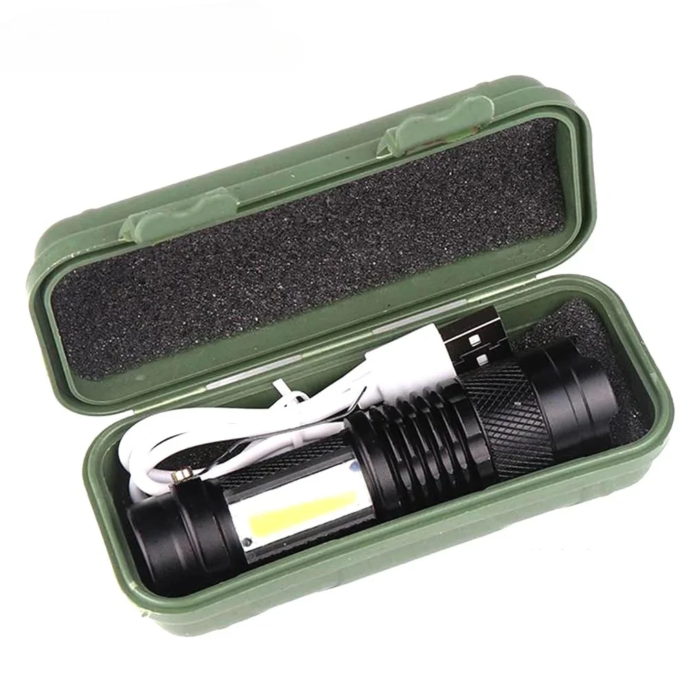 LED COB Mini Flashlight USB Rechargeable Torch Powerful Zoomable Portable Light 3 Lighting Modes Lantern for Outdoor Emergency