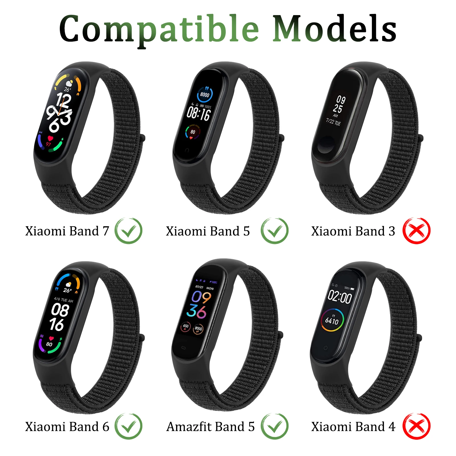 Pulseira de Nylon ajustável para Xiaomi Mi Band, Pulseira para Amazfit Band 5, Acessório Smartwatch, Substituição da Pulseira, 7, 6, 5