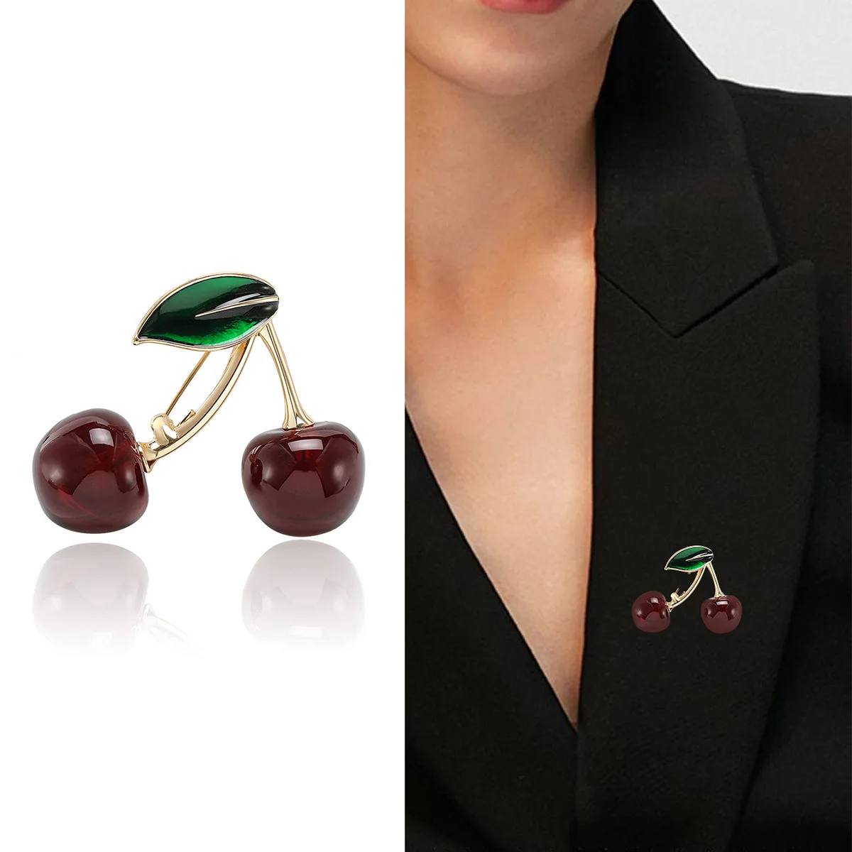 Fashion Red Enamel Cherry Brooches For Women Cute Sweet Fruits Brooch Clothing Bakcpack Pins Casual Office Party Jewelry Gifts