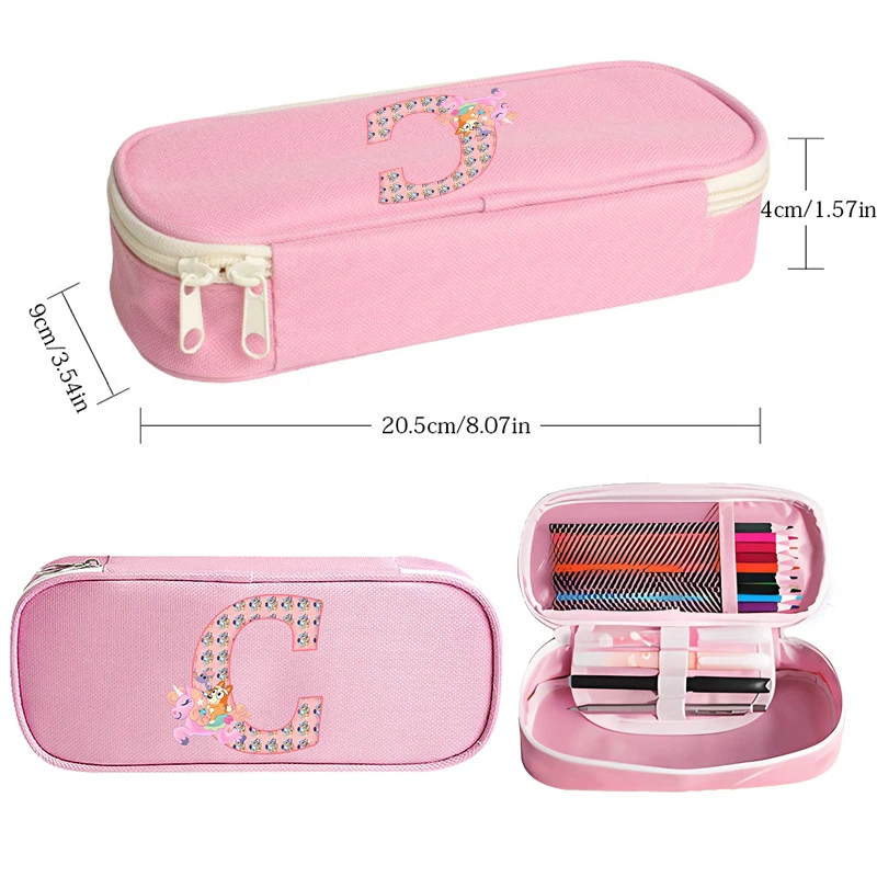 Bluey Girl Pink Student Pencil Case Letters Bingo Chilli Anime Cartoon Printed Kid Canvas Pencil Bag Stationery Storage Bag Gift