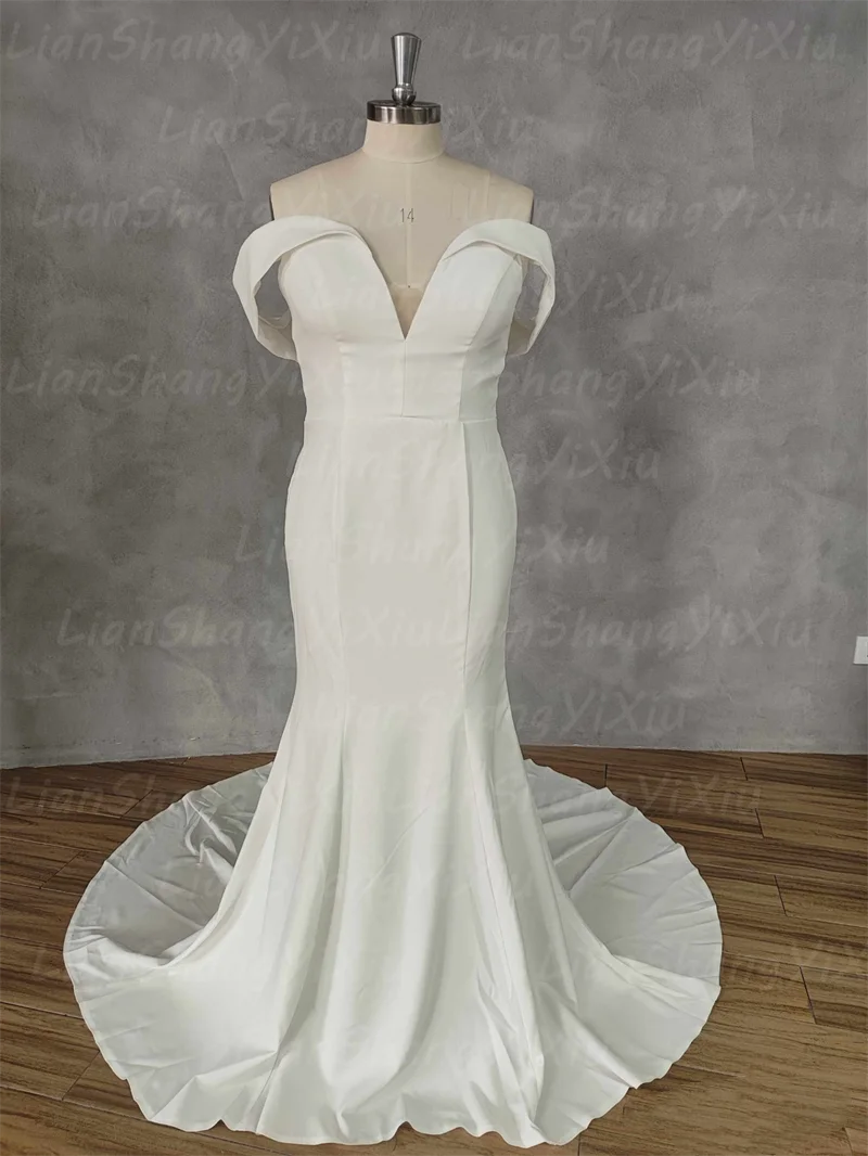 Elegant Mermaid Wedding Dress Women Open Back Off The Shoulder Sweetheart Simple Bridal Gown Train Vestidos De Noiva Customized