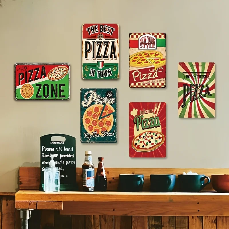 6pcs Vintage Iron Wall Decor - Vintage Pizza Decoration with 