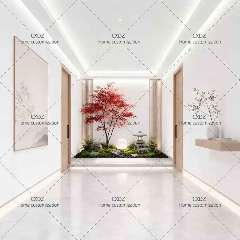 Simulated Red Maple Tree Large Artificial Landscape Plant Indoor Outdoor Bionic Decorative Floor to Ceiling Greenery for Home