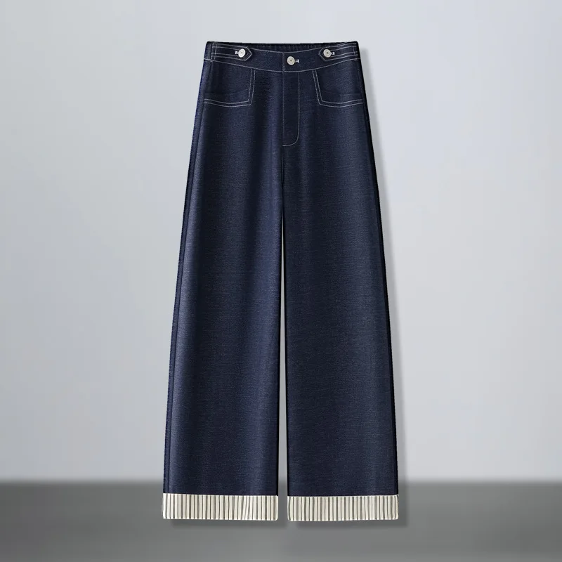 

Элегантные женские джинсы с девятью точками и цветными блоками, новые осенние утягивающие универсальные широкие брюки с высокой талией