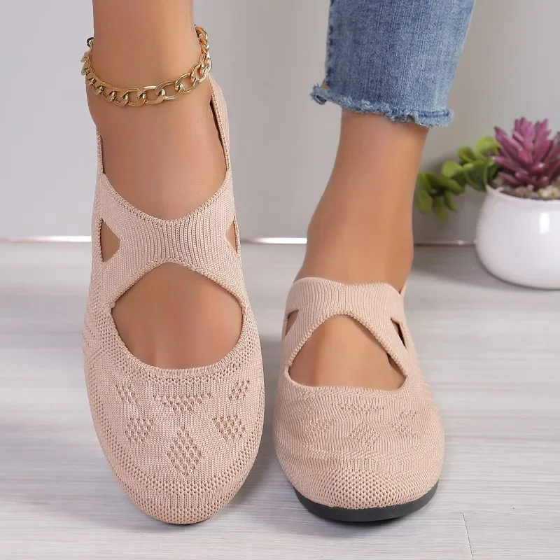 

Вязаная женская обувь на плоской подошве, модная спортивная обувь, новинка 2024, брендовая беговая Обувь, Повседневная Удобная дышащая женская обувь для ходьбы