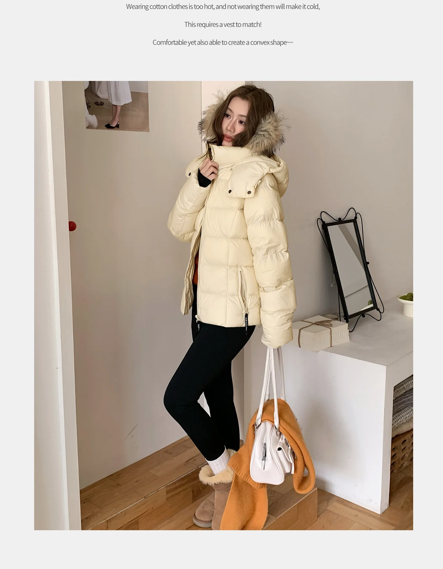 Winter Solid Color Long-sleeved Short Fur Collar Hooded Down Jacket Korean Women's Holiday Fashion Versatile and Thin Coat