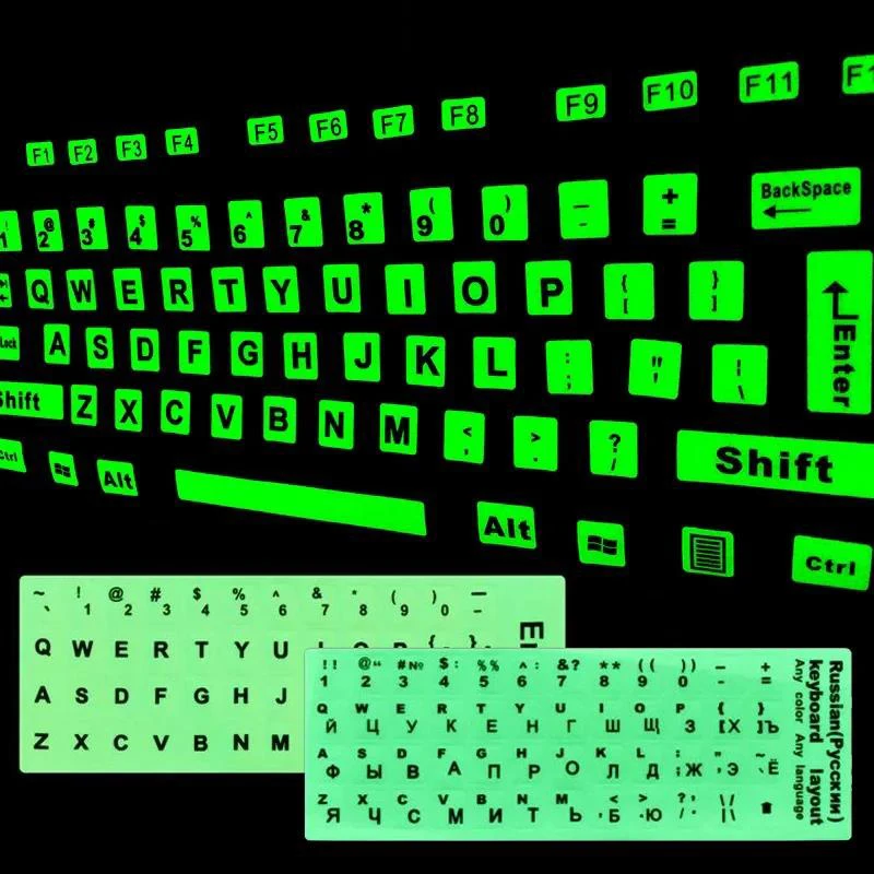 Spanish,Russian,Arabic,French,English etc Language Fluorescent Keyboard Stickers Luminous Waterproof Keyboard Protective Film