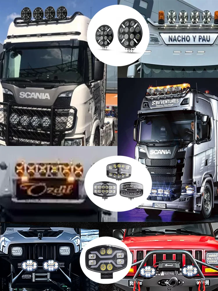 JALN7 LED-lamp 7" 9" Truck MAN Scania Offroad Spotlight Koplamp offroad gebruik LED-werklamp DRL wit knipperend geel 12V24V - afbeelding 2