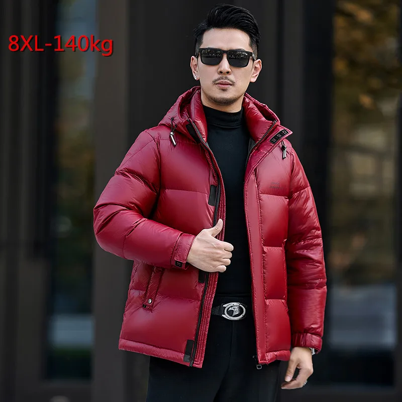 

M- 8XL 90% White Duck Down Men Parkas Coat Winter Plus Size Warm Puffer Jacket Fat Man Oversize Male Hooded Duck Down Coat