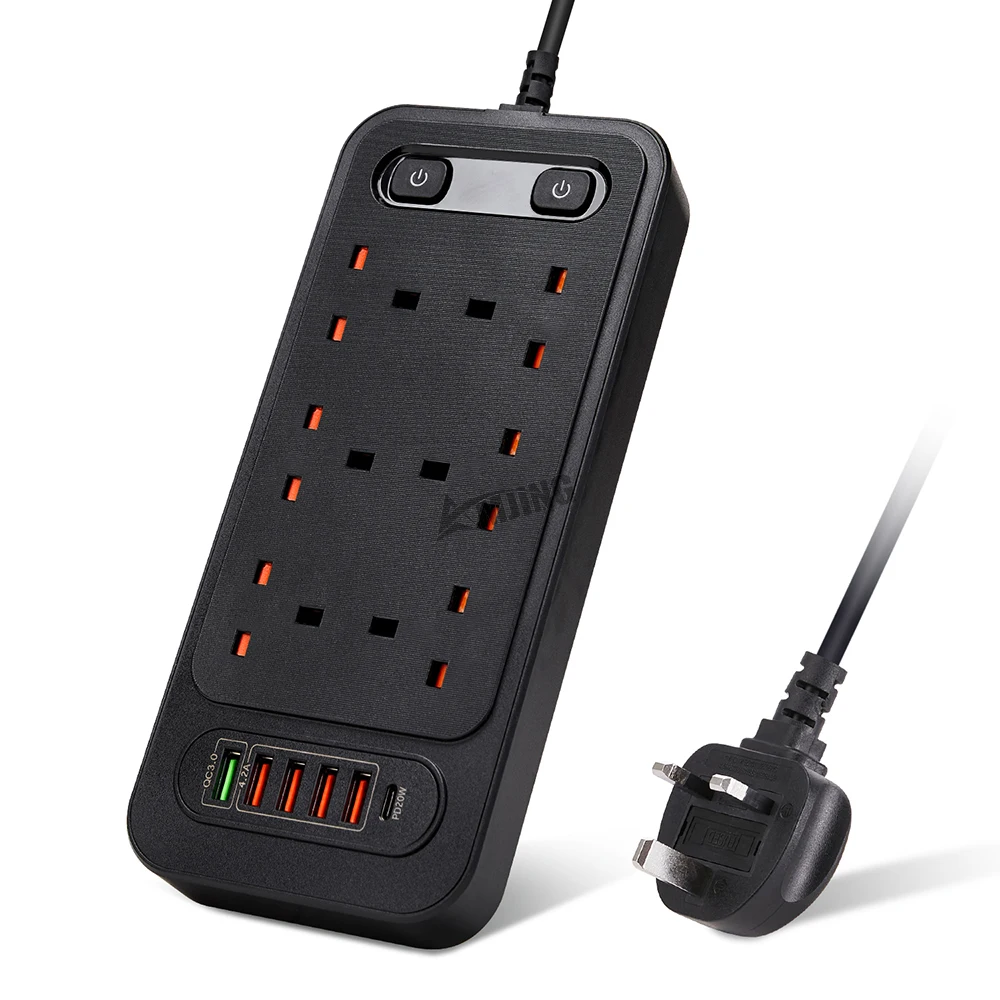 6AC Multi Outlets Power Strip UK Plug Extension Board With USB Port Quick Charger PD20W Surge Protector Office Home Switch Socke