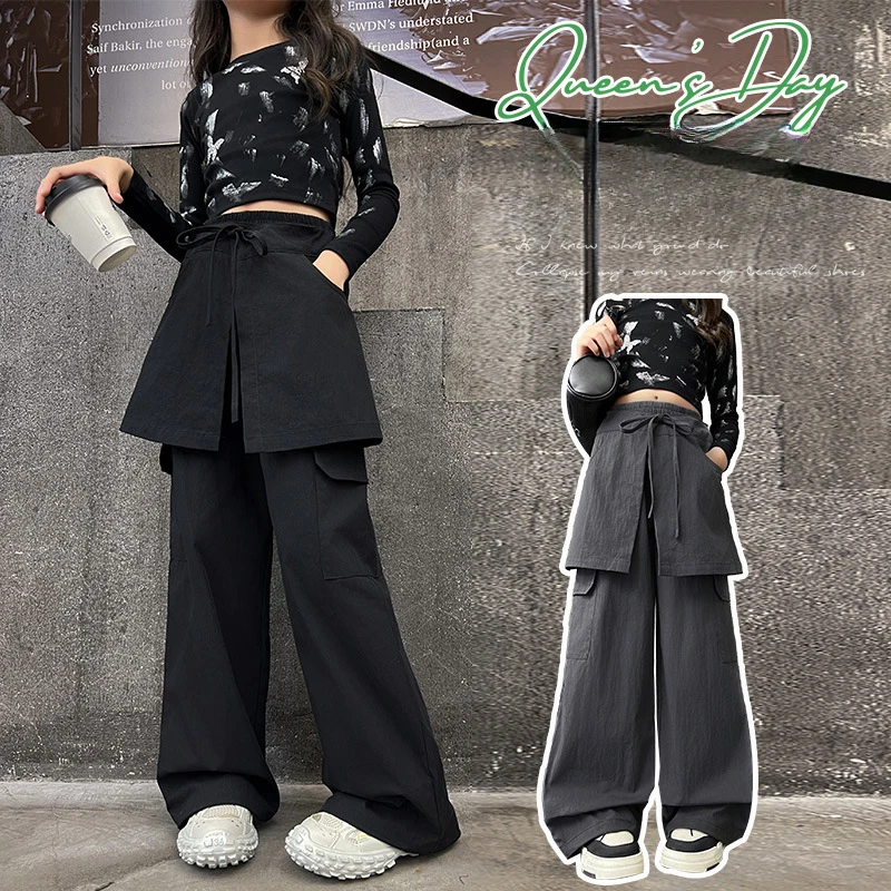 

Girls' autumn work pants 2024 new girls' pants two-piece set stylish wide leg pants