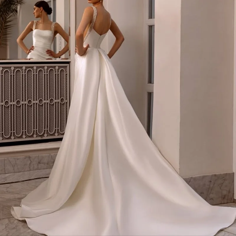 Cetim marfim branco vestidos de casamento fora do ombro o espartilho decalque vestidos de noiva rabo de peixe destacável multi-camada feito ﻿ Personalizar