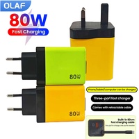 80W USB Type C Charger with Retractable Cable USB C Fast charger Phone Adapter For iPhone 16 Xiaomi Samsung Type C Wall Charger
