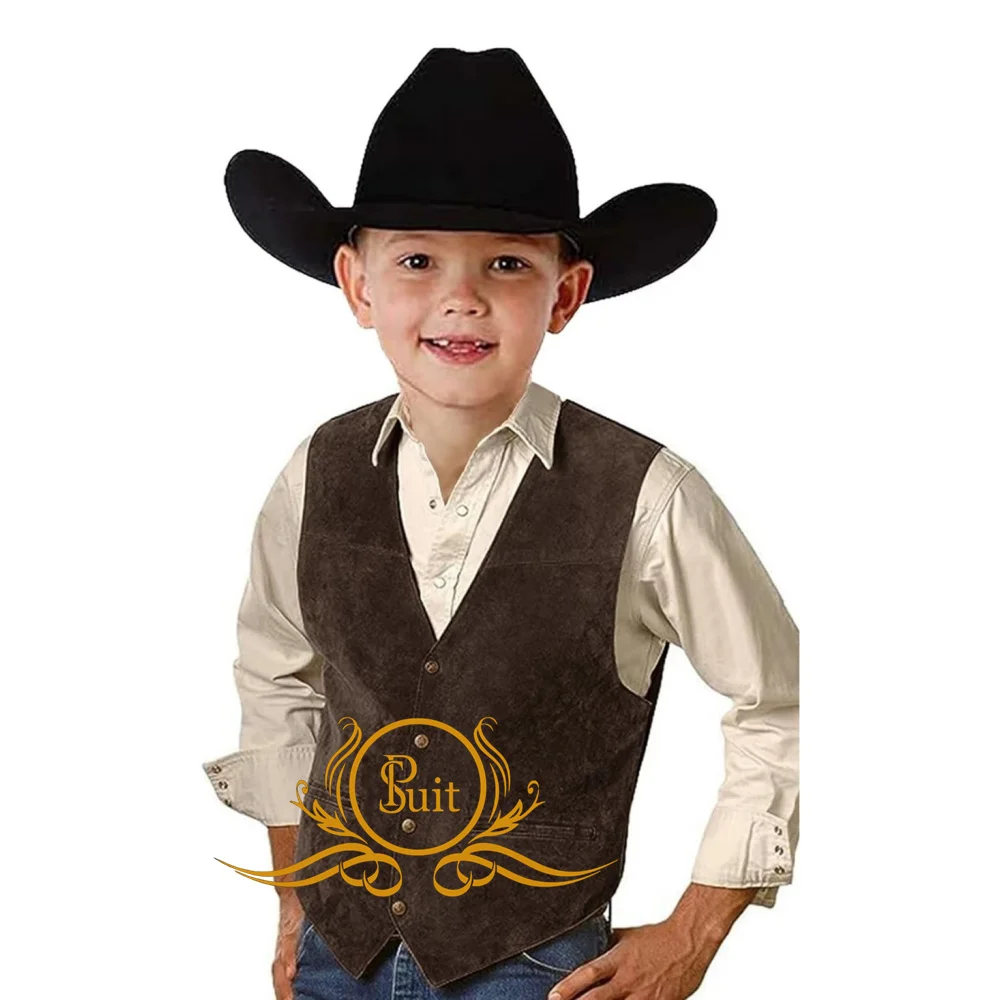 Costume de cowboy occidental décontracté pour garçons, gilet en daim glacé, coupe couvertes