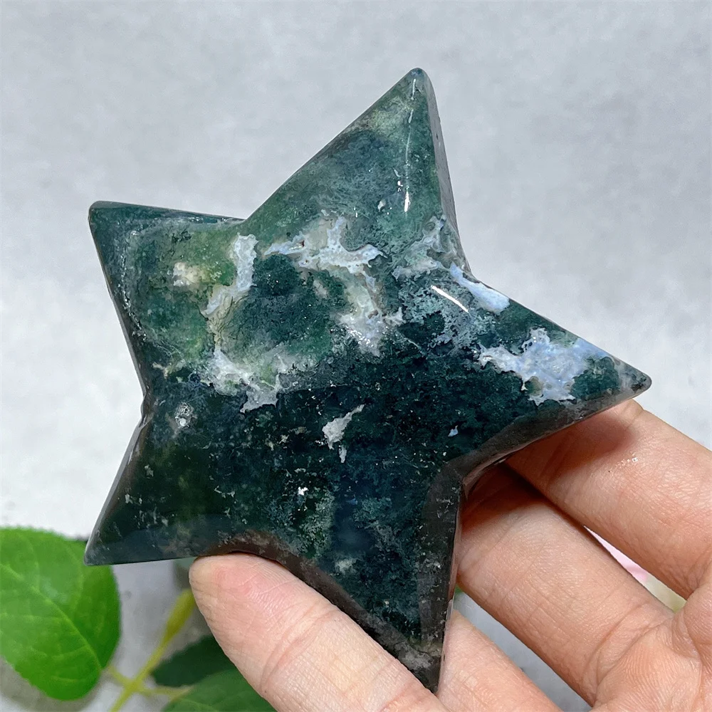 Piedra tallada de estrella de mar, ágata musgo, cristal de cuarzo, espécimen de piedras preciosas naturales para el hogar, decoración de habitación, regalo, energía Feng Shui