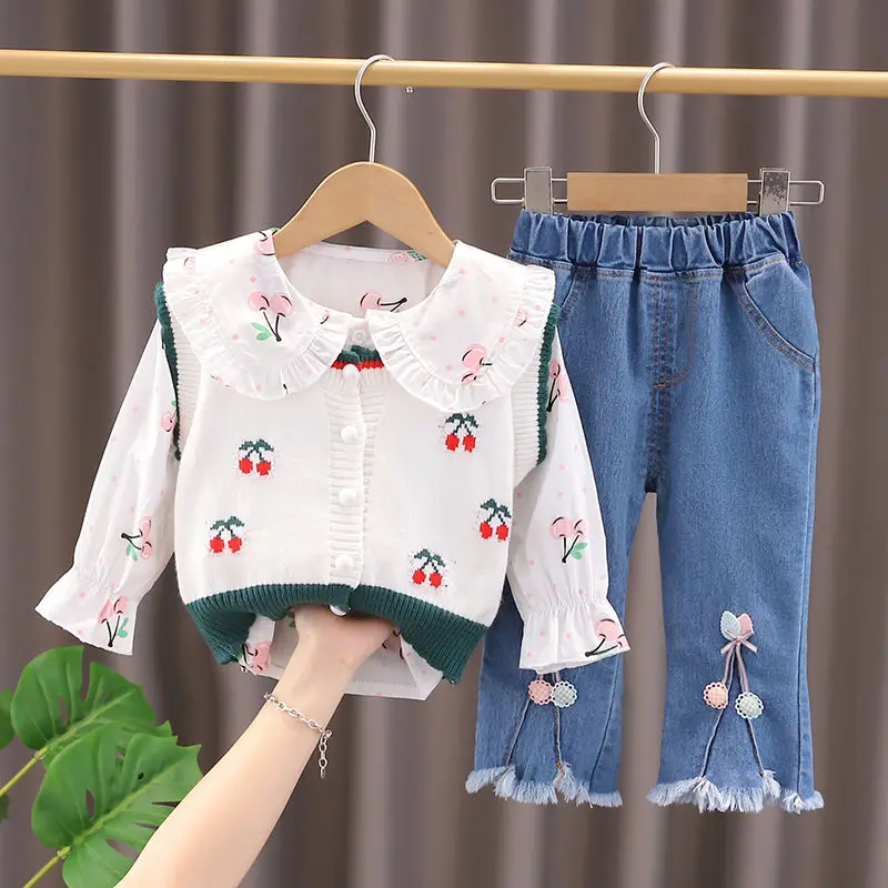 

Kids Girls Boys 3pcs Clothing Sets Cartoon Spring Children Sweater Vest Hoodies Pants Tracksuits Clothes Sport Suit 0-5 ages