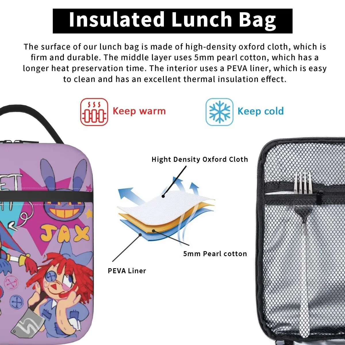 The Incredible Digital Circus TV Show Cute Insulated Lunch Bags Food Container Reusable Cooler Thermal Lunch Boxes For Work