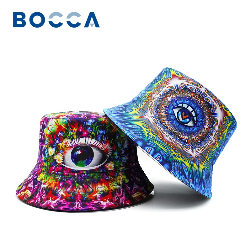 

Bocca Eyes Pattern Bucket Hat Cartoon Graffiti Printing Fisherman Hats Double Sides Panama Cap Men Women Sun Sunscreen Outdoor