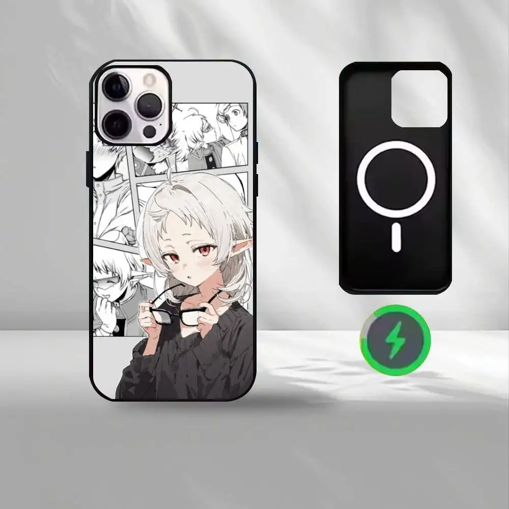 حافظة هاتف Mushoku Tensei Sylphiette لهاتف iPhone17,16,15,14,13,12,11 Max غطاء حماية للشحن اللاسلكي باللون الأسود