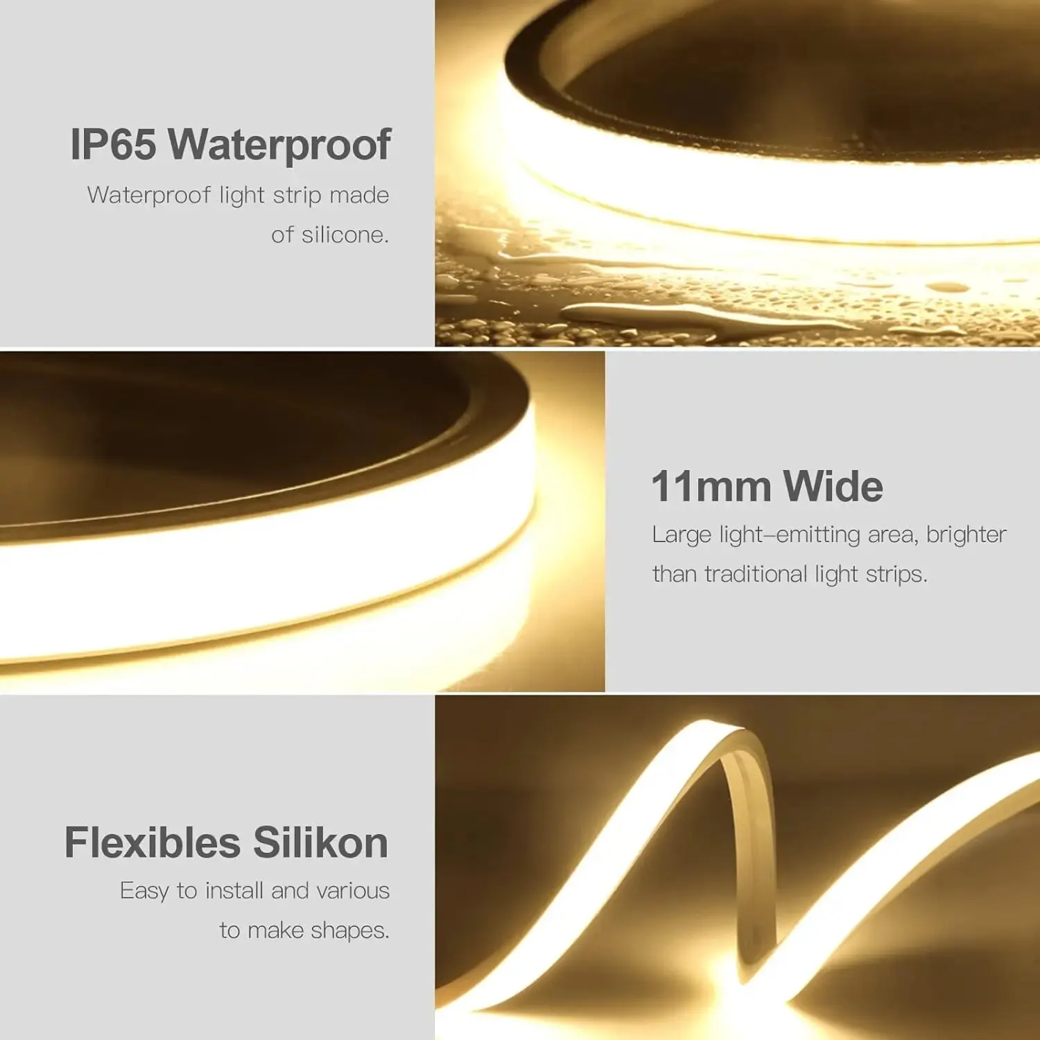 Impermeável LED Strip Lights para o quarto, flexível Dimmable, USB COB, interior e exterior, 5V, 1m, 2m, 3m