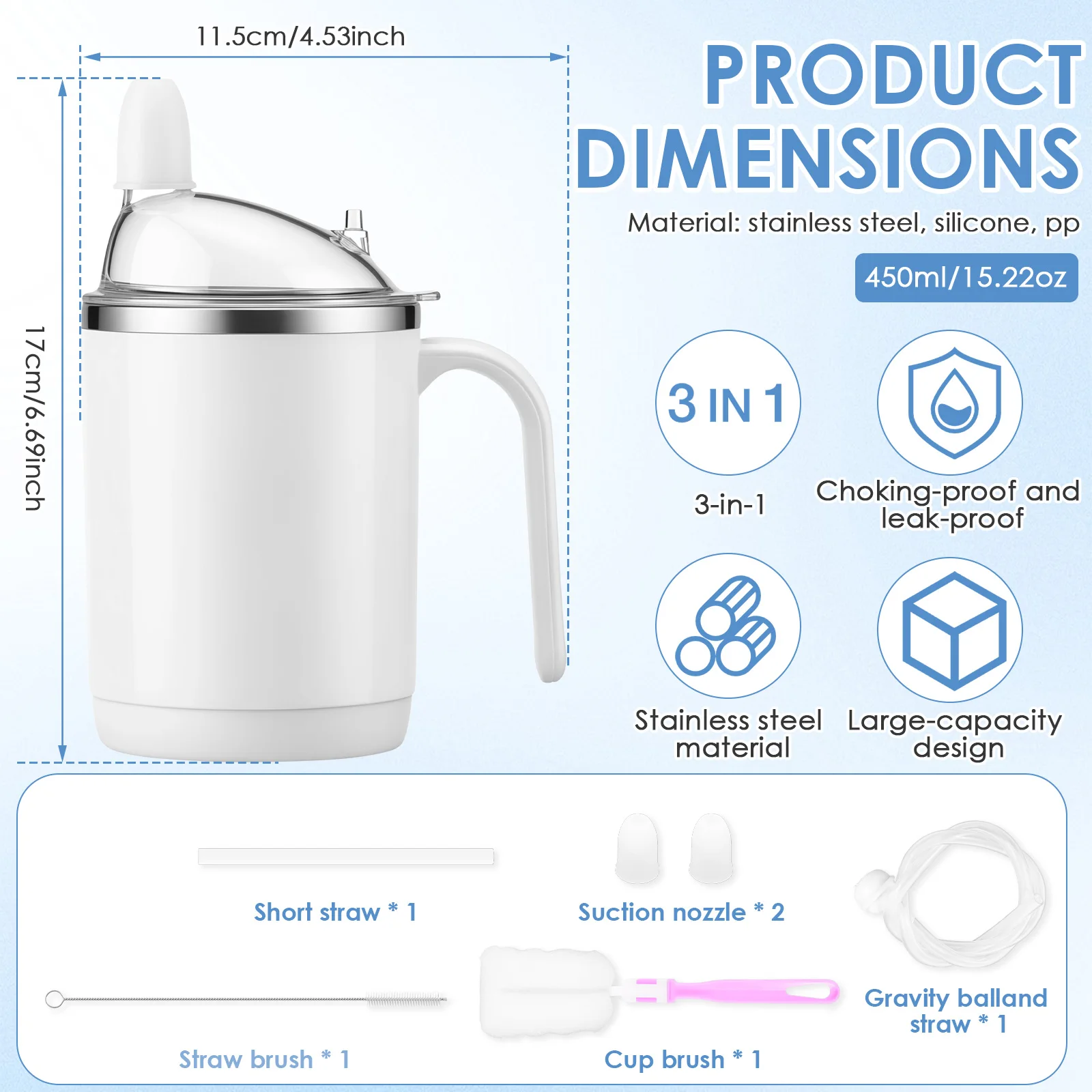 450ml Adult Sippy Cup, Elderly Spill Proof Cup, Anti Choking Elderly Sippy Mug, Senior Feeding Cup for Home Nursing Bedside Care