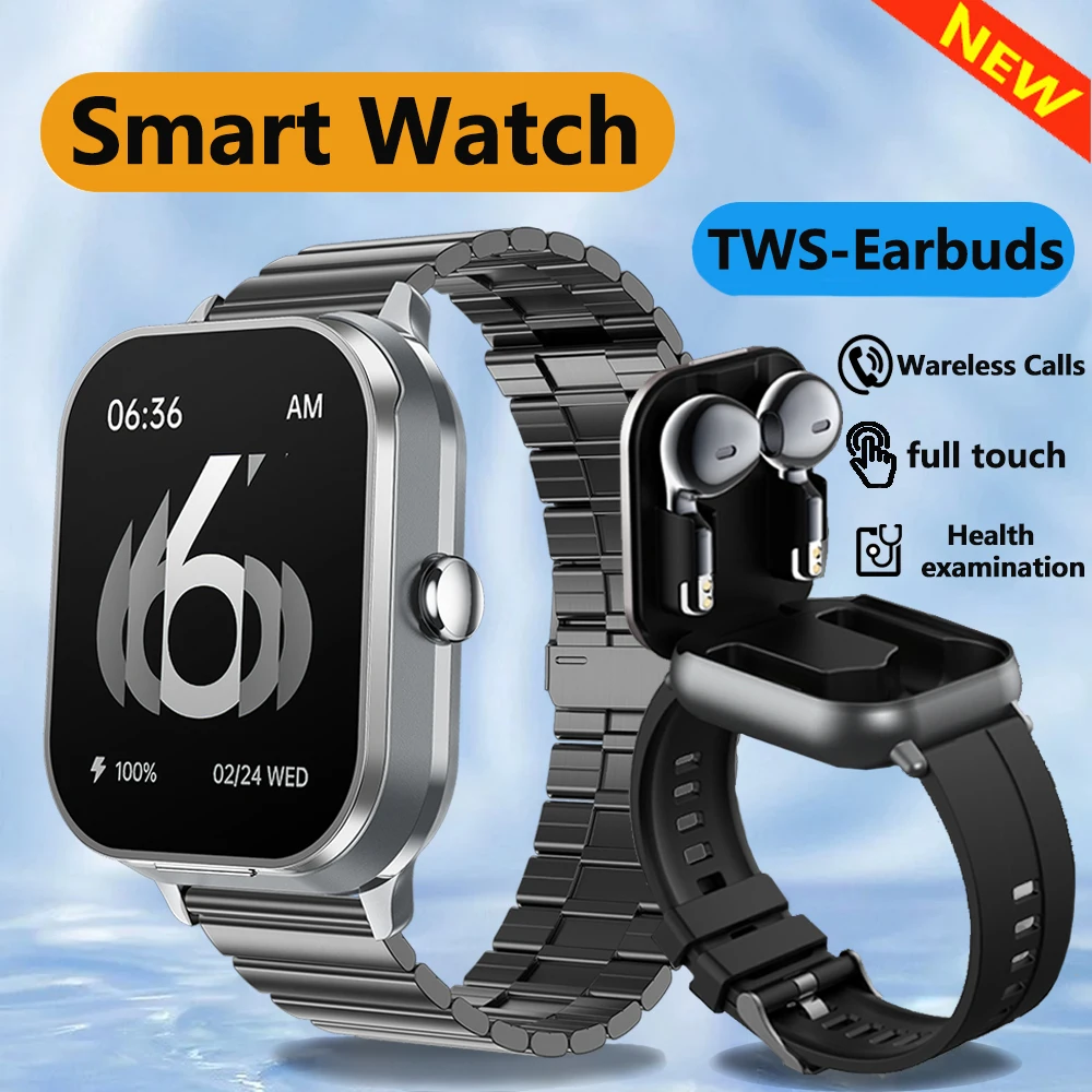 2024 NEW Headset Smart Watch TWS 2 In 1 Wireless Bluetooth Dual Headset Call Health Blood Pressure Sport BT Music Smartwatch Men